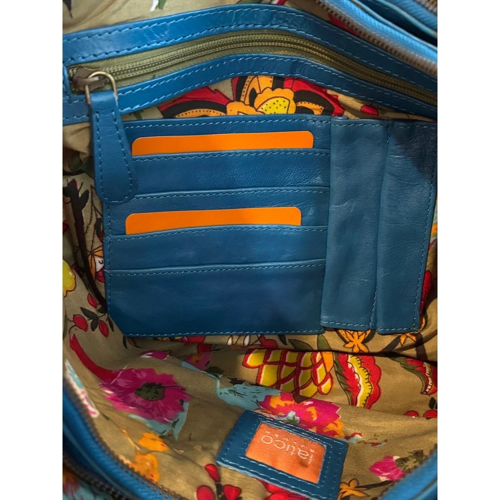 Latico Shelby Hobo Bag Teal Blue Leather Brass Studs Floral Lining NWT Y2K